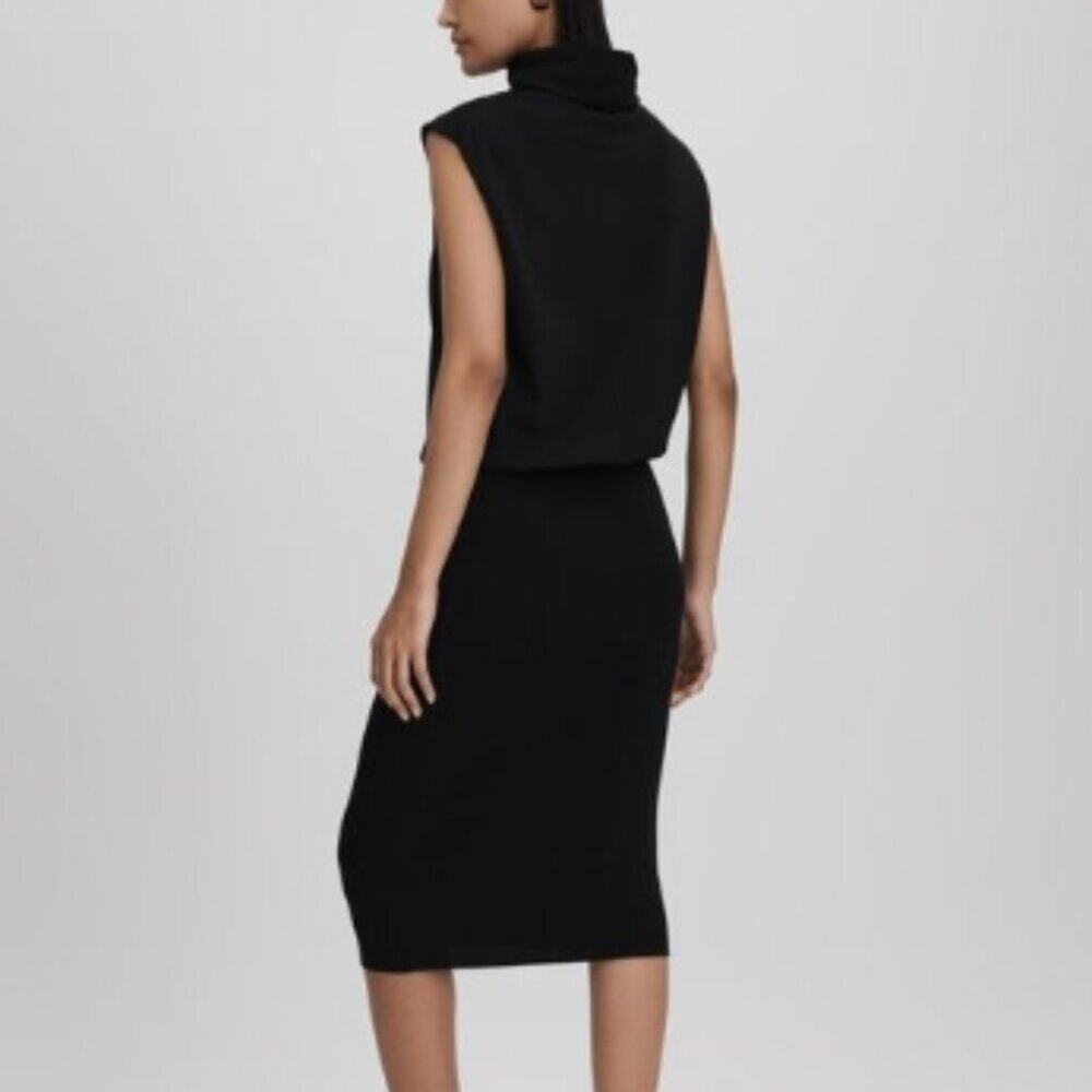 REISS Cici Roll Neck Draped Midi Dress in Black - Size XS - NWT - Picture 9 of 9